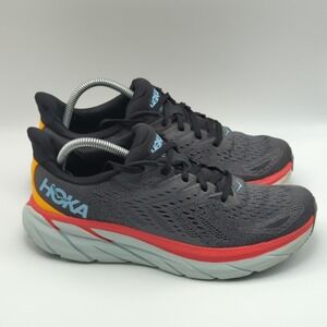 Hoka Clifton 8 Running Shoes Mens Size 8.5 D Black Gray Red Running Sneakers